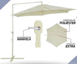 Ombrelone Guarda Sol Lateral Grande 3 Metros Bel Veneza - Bege com Base de Apoio e Manivela de Abertura
