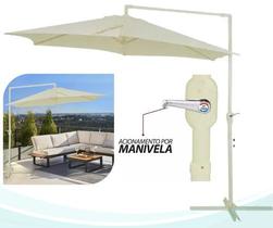 Ombrelone Guarda Sol Lateral Grande 3 Metros Bel Veneza - Bege com Base de Apoio e Manivela de Abertura