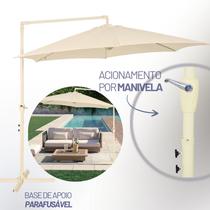 Ombrelone Guarda Sol Lateral Luxo Bel Veneza 3 Metros Bege p/ Piscina + Base De Apoio e X Acionamento por Manivela Ombrelone Guarda Sol Lateral Luxo Bel Veneza 3 Metros Bege p/ Piscina + Base De Apoio e X Acionamento por Manivela