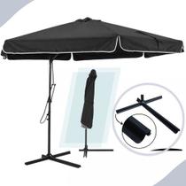 Ombrelone Guarda Sol Oslo BEL Preto em Aço e Cobertura em Poliéster 3 Metros Para Deck, Hotel, Jardim, Piscina, Clubes