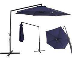 Ombrelone Guarda Sol Suspenso Ajustavel 3 Metros Veneza Azul abertura por manivela para piscina com Base em Cruz para contrapeso ou fixacao no chao.