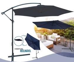 Ombrelone Guarda Sol Suspenso Reclinavel e Giratorio 360 Cobertura 3 Metros em Poliester, Extrutura em Aluminio e Aço