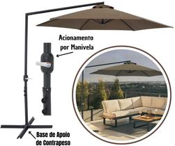 Ombrelone Lateral Bel Veneza 3 Metros Guarda Sol Suspenso Luxo de Piscina e Varanda com Base em Cruz Inclusa