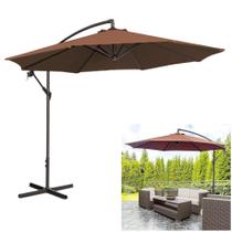 Ombrelone Lateral Suspenso 3m Guarda Sol Piscina Jardim Kauai Marrom