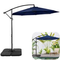 Ombrelone Lateral Suspenso 3m Kauai Azul com Base 60L Quadrada Jardim - AMZ