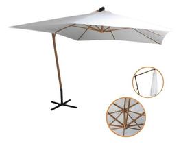 Ombrelone Lateral Suspenso Estrutura Madeira 3m Gigante Manivela Jardim Importway Iwoblm-300 Cor Branco Off White