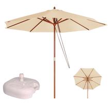 Ombrelone Madeira Guarda Sol 2,4 Metros Sombreiro Piscina Jardim Bege Com Base Plástica Branca - Mor