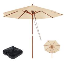 Ombrelone Madeira Guarda Sol 2,4 Metros Sombreiro Piscina Jardim Bege Com Base Plástica Preta - Mor