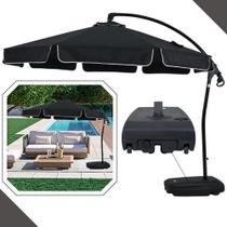 Ombrelone Preto Suspenso Bel Buzios Reclinável e Giratorio 3 Metros com Suporte de Luminária p/ Noturno