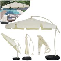 Ombrelone Suspenso Buzios Bel de 3 metros Bege de Luxo Giratório 360 com Base Abs, Em Aluminio e Poliester. Ideal p/ Piscina, Deck e Jardim