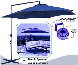 Ombrelone Suspenso Jardim, Praia e Piscina, Guarda Sol Cobertura 3M Poliester Bel Veneza Azul com Base & Manivela