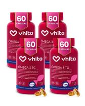 Ômega 3 1000mg TG - Importado e Rico EPA DHA Com Selo IFOS e Vitamina E de 60 cápsulas Vhita 4 unidades Ômega 3 1000mg TG - Importado e Rico EPA DHA Com Selo IFOS e Vitamina E de 60 cápsulas Vhita 4 unidades