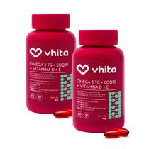 Ômega 3 1000mg Vitamina D e Coenzima Q10 Suplemento 3 em 1 2 potes 60 cápsulas cada
