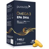 Ômega 3 1411mg EPA 660mg DHA 440mg Vitamina E 10mg 60 Cápsulas Pura Vida Selo Meg-3 - Puravida