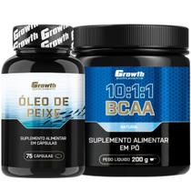 Omega 3 75 Caps + BCAA 10:1:1 em Pó 200g Growth Supplements