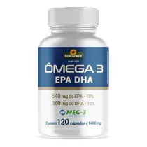 Ômega 3 Certificação MEG3 Puro 120 Cápsulas Sunflower Altos Níveis EPA DHA Ômega 3 Certificação MEG3 Puro 120 Cápsulas Sunflower Altos Níveis EPA DHA