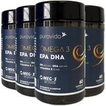 Ômega 3 Epa Dha Com Vitamina E 4 X 60 Cápsulas Puravida