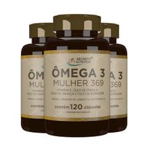 Omega Mulher 3 6 9 Óleo Linhaça Borragem Primula 3x120 capsulas softgels - Secrets Nutrition Omega Mulher 3 6 9 Óleo Linhaça Borragem Primula 3x120 capsulas softgels - Secrets Nutrition