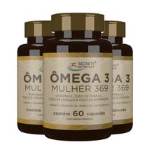 Omega Mulher 3 6 9 Óleo Linhaça Borragem Primula 3x60 capsulas softgels - Secrets Nutrition Omega Mulher 3 6 9 Óleo Linhaça Borragem Primula 3x60 capsulas softgels - Secrets Nutrition