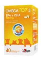 Ômega Top 3 500 Mg Suplemento Alimentar Cães Gatos Cão 40cáp