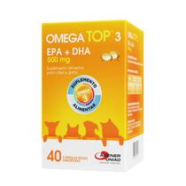 Omega Top 3 500mg Suplemento Alimentar para Cães e Gatos 40 Cápsulas - Agener União