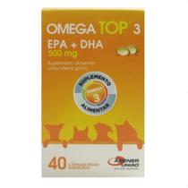 Omega Top 3 EPA + DHA 500mg Suplem. Alimentar C/ 40 cápsulas Mole Saborosas P/ Cães e Gatos - Agener