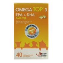 Omega Top 3 EPA + DHA 500mg Suplem. Alimentar C/ 40 cápsulas Moles Saborosas P/ Cães e Gatos - Agene