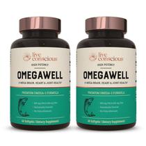 OmegaWell Óleo de Peixe: Coração, Cérebro e Suporte Articular 800 mg EPA 600 mg DHA - Sabor Limão, Revestido Entérico, de Origem Sustentável - Fácil de Engolir 120 Contagem (2-Pack)