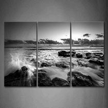 Onda do Mar Negro e Branco Rush Into Stone Wall Art Pintura Imagens Imprimir em Tela Seascape A Imagem para a Decoração Moderna em Casa