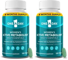 One A Day Active Metabolism Essencial Diário para Mulheres, Multivitamínico para Mulheres, Suporte ao Metabolismo, Vitaminas para Mulheres com Todas as 8 Vitaminas do Complexo B, Vitamina D, Magnésio e Mais, 120 Unidades (Pacote com 2) One A Day Active Metabolism Essencial Diário para Mulheres, Multivitamínico para Mulheres, Suporte ao Metabolismo, Vitaminas para Mulheres com Todas as 8 Vitaminas do Complexo B, Vitamina D, Magnésio e Mais, 120 Unidades (Pacote com 2)