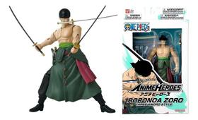One Piece Anime Heroes Boneco Deluxe 16 cm Articulado Roronoa Zoro Estilo Três Espadas Bandai/Sunny