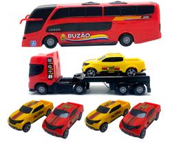 Onibus Brinquedo + Caminhão Cegonheira Cegonha + 5 Carrinhos - Diverplas Brinquedos