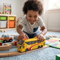 Ônibus de Brinquedo Travel Driver City Bus Fricção com Luz e Som Infantil Carrinho Coletivo Amarelo Ônibus de Brinquedo Travel Driver City Bus Fricção com Luz e Som Infantil Carrinho Coletivo Amarelo