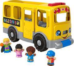 Ônibus escolar amarelo grande da Push Toy Fisher-Price com 4 figuras