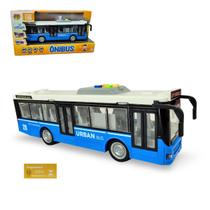 Onibus Friccao com Luz e Som DM Toys Azul Portas Abrem Tamanho 28cm Brinquedo Recreativo