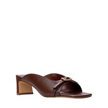 Open Mule Carrano Minimal Fivela Salto Pilar Couro Marrom Brunette