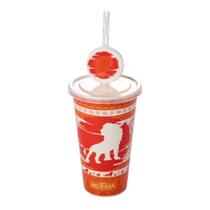 opo Refri Infantil 500mL Rei Leão Mufasa com Canudo Tampa Protetora Antivazamento Plástico Durável Leve e Reutilizável