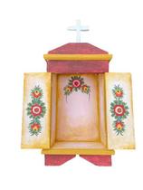 Oratório capela 100% artesanal de madeira maciça pintado a mão para imagens religiosas em tons vermelhos - TÔ NA ROÇA