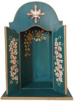 Oratório Capela Para Imagens De Até 22cm Azul com Flores - kellyandrade.arte