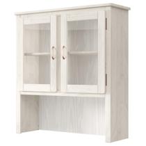 Oratório em Madeira Maciça com 2 Portas de Vidro Branco Envelhecido Oratório em Madeira Maciça com 2 Portas de Vidro Branco Envelhecido