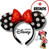 Orelha Minnie Com bolinhas Orelhinha Laço Paetê Arco Arquinho Tiara Fantasia Disney Original Diadema Coroa