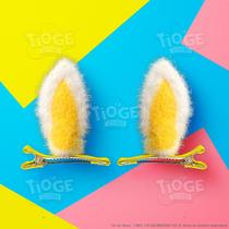Orelhas de Coelhinho Pelúcia Infantil Presilha Bico de Pato Cabelo Maluco Fofo Engraçado Amarelo 2 unid (1 par)