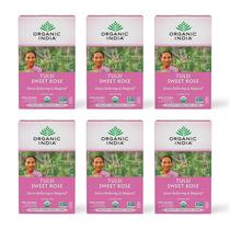 Organic India Tulsi Sweet Rose Herbal Tea - Stress Aliviante & Mágico, Suporte Imunológico, Adaptogen, Vegan, Sem Glúten, Orgânico Certificado pelo USDA, Não-OGM, Sem Cafeína - 18 Sacos de Infusão, 6 Pacote