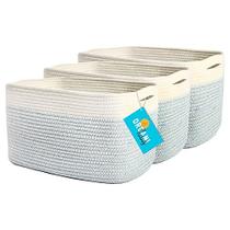 OrganiHaus Blue Blanket Basket Sala de estar 3-Pack Cesta de sapatos Cestas tecidas para de armazenamento Cestas de toalhas para banheiro Cestas de corda de algodão para armazenamento de Cesta de armazenamento de berçário decorativo