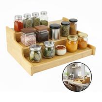 Organizador 3 Andares Porta Temperos Cozinha Bambu Pódio Bege Organizador 3 Andares Porta Temperos Cozinha Bambu Pódio Bege