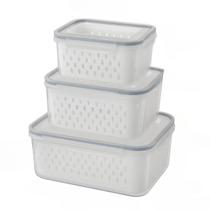 Organizador 3 Potes Herméticos De Geladeira para Frutas Alimentos com Cesto Tampa