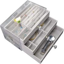 Organizador Acrílico Brincos Bijuteria Joias De 3 Gavetas