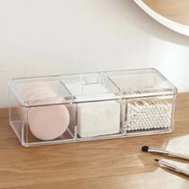 Organizador Acrílico Premium 3 Divisórias CJL Home Porta Maquiagem, Cosméticos e Acessórios Transparente para Banheiro e Penteadeira