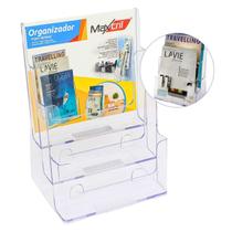 Organizador Acrílico Triplo Vertical Cristal para Mesa ou Parede para Papel Documentos Revistas Escritório Home Office