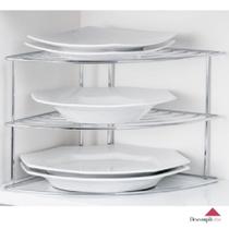 Organizador Armário de Cozinha Prateleira Organizadora Porta Pratos de Canto Suporte Cromado - Kit com 2 unidades